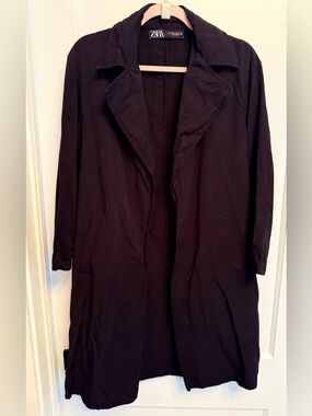 Zara Lightweight Layer Black Long Open-Front Coat Women’s Medium